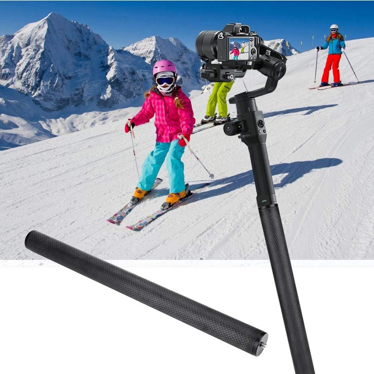 Verlengstok Statief - Camera Extender - Stabiele Opnames Maken - Lichtgewicht Koolstofvezel - 36 cm - Zwart
