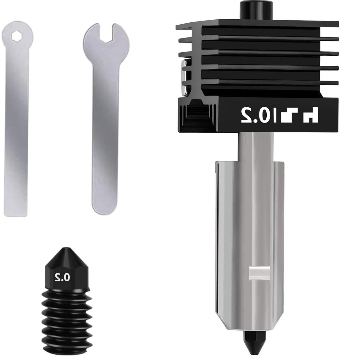 3D Printer Hotend - Printkop Kit - Fijne Prints Maken - Hoge Temperatuur 350°C - 02 mm Mondstuk - Zilver