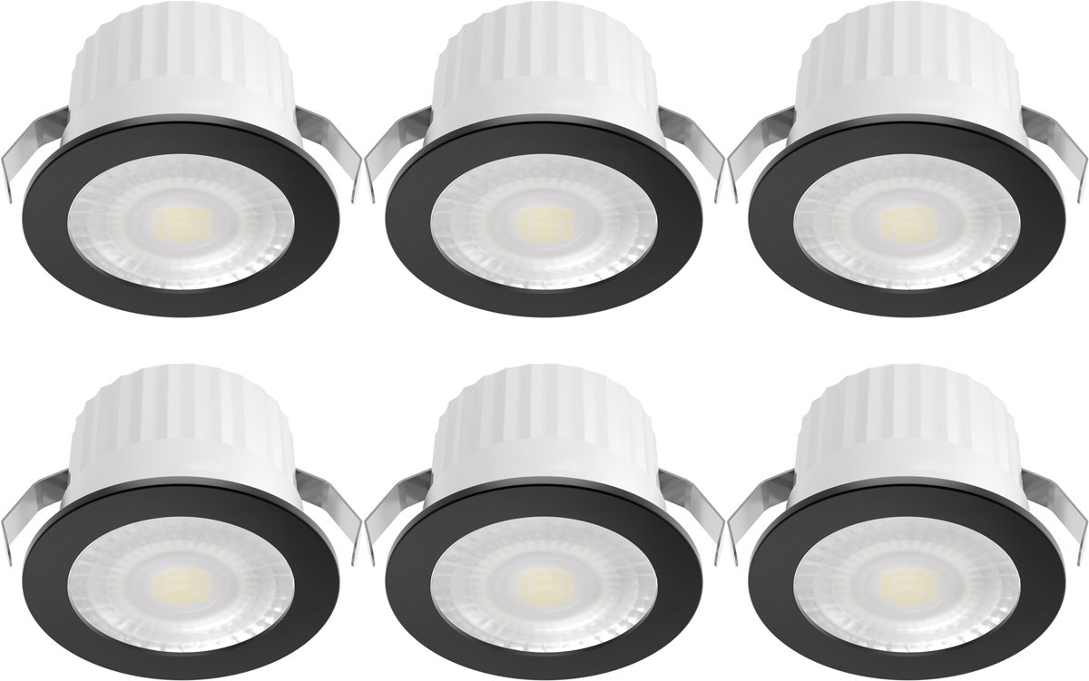 LED Veranda Spot Verlichting 6 Stuks - Brinton Glowix - 3W 260 lm 38D - Aanpasbare Lichtkleur 3000K-4000K-6500K - Inbouw - Rond - Zwart - Ø44mm Buitenmaat - Ø32mm Zaagmaat