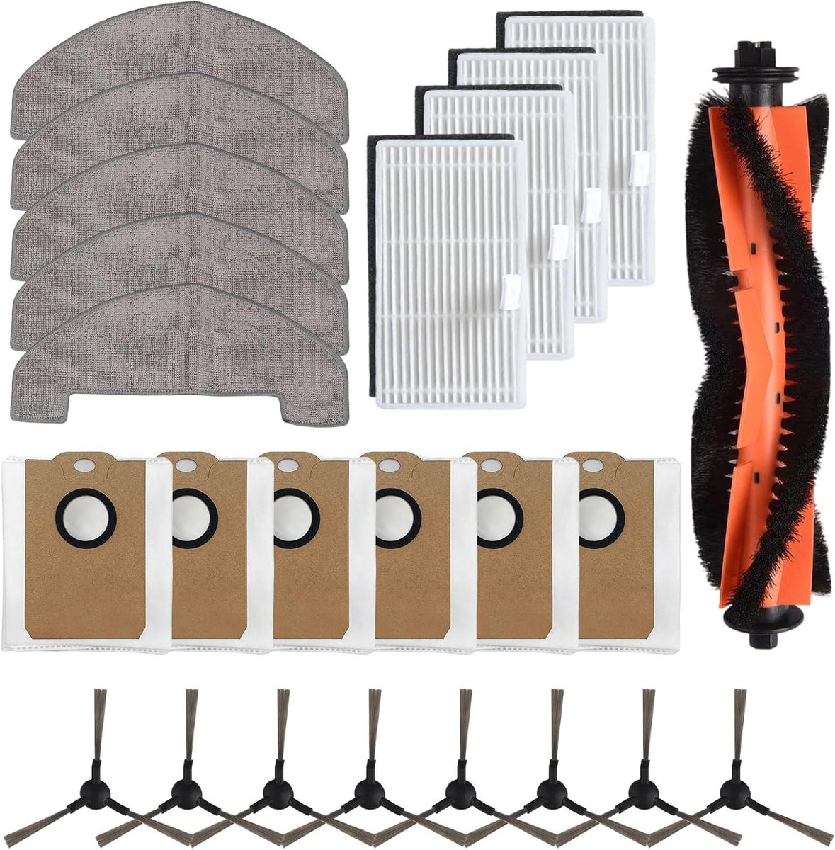 Robotstofzuiger Onderdelen - Vervangingsset Accessoires - Grondige Vloerreiniging - All-in-One Set - 24 Delen - Wit Zwart