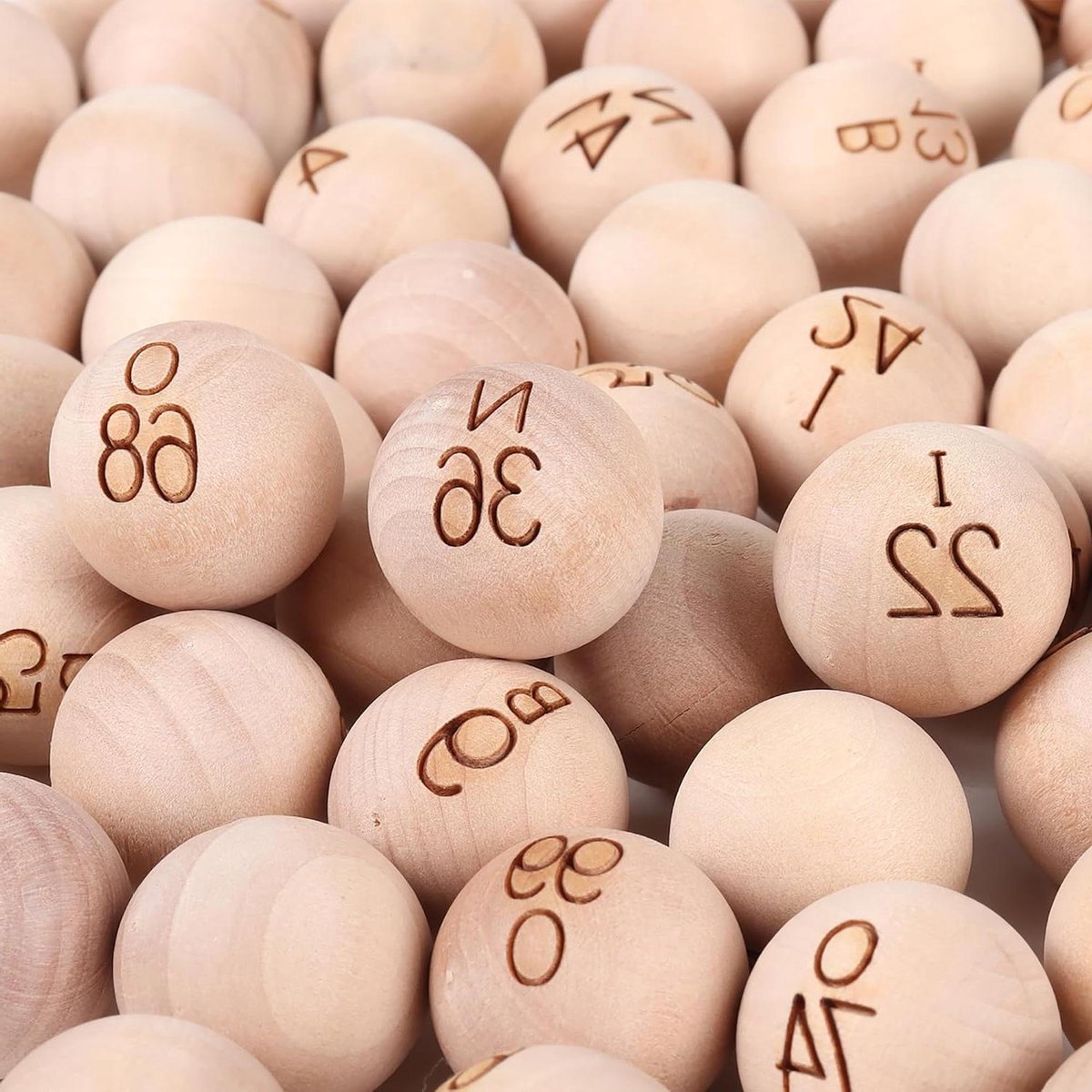 Houten Bingo Ballen - Vervangende Ballen - Bingo Spelen - Massief Hout Gegraveerd - 75 stuks 7/8 inch - Houtkleur
