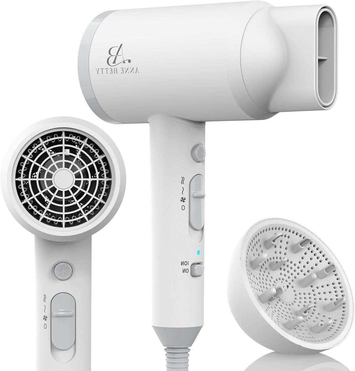 Haardroger met diffuser - Ionische föhn - Krullen stylen - NTC temperatuurregeling - 1800 Watt - Zwart