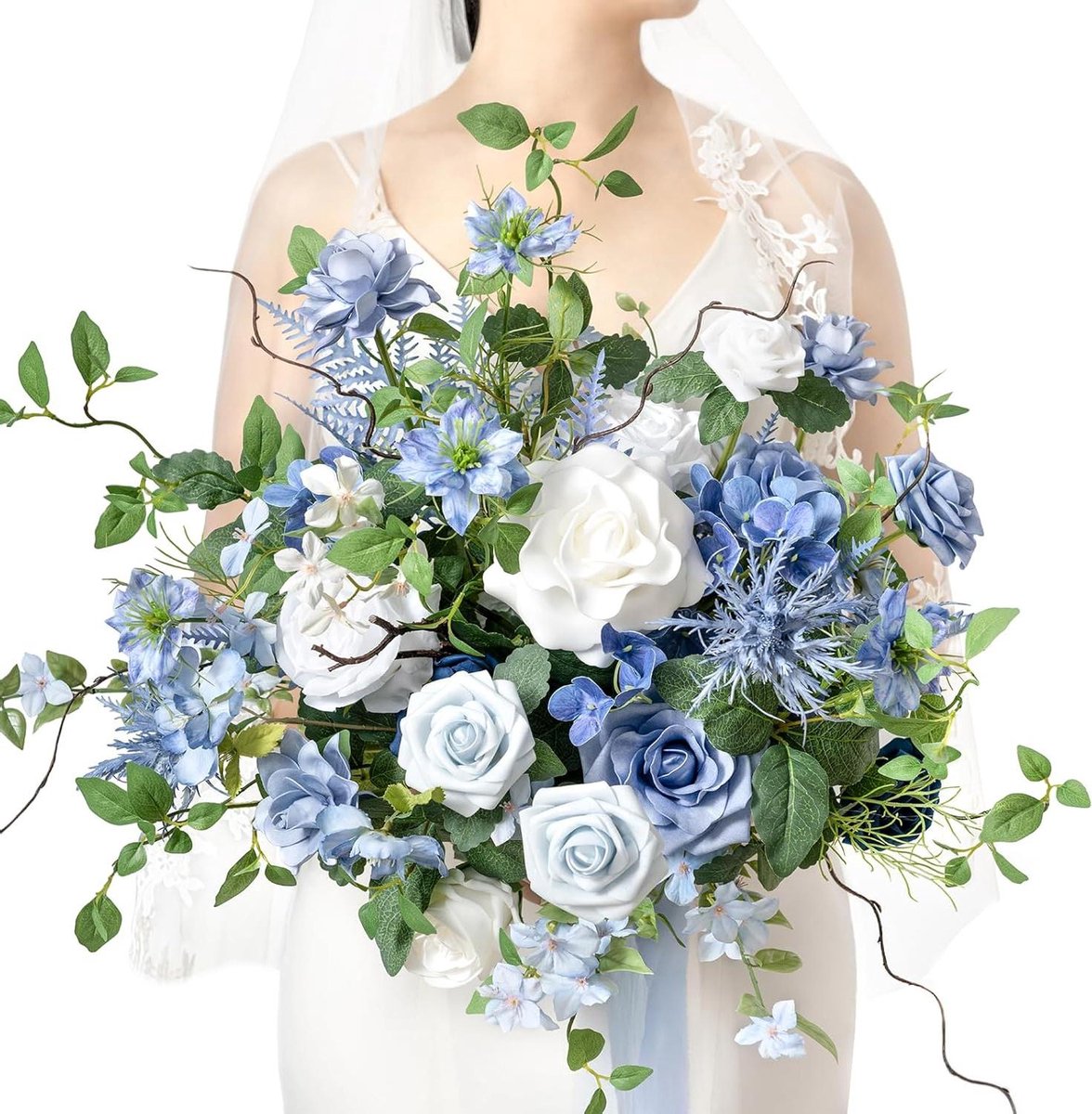Bruidsboeket - Bruiloft bloemen - Bruiloft decoratie - Handgemaakt ontwerp - 381 cm breed - Stofblauw