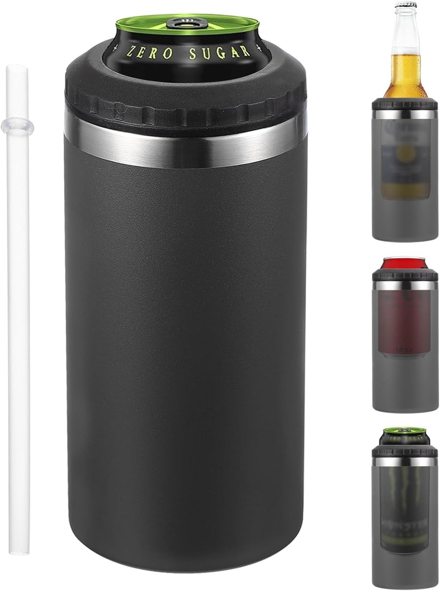 Slim Can Cooler - 16oz - Geïsoleerde Bier Sleeve Drinkhouder voor Bier - Frisdrank - Koffie - Gewone Blikken en Flessen - Zwart