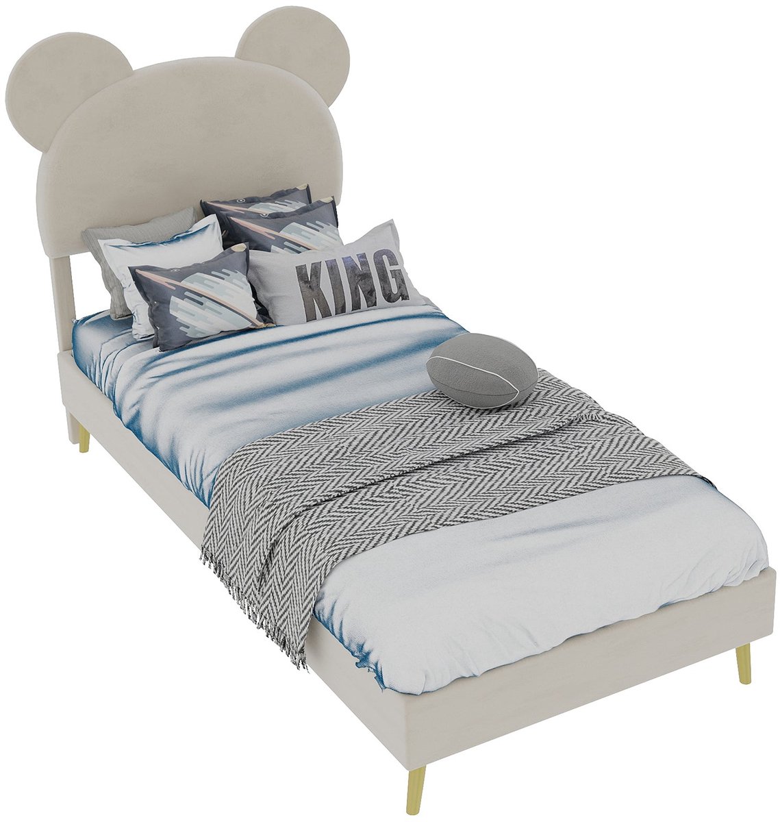 Merax Gestoffeerd Bed 90x200 cm - Kinderbed - Houten Lattenbodem - Beige