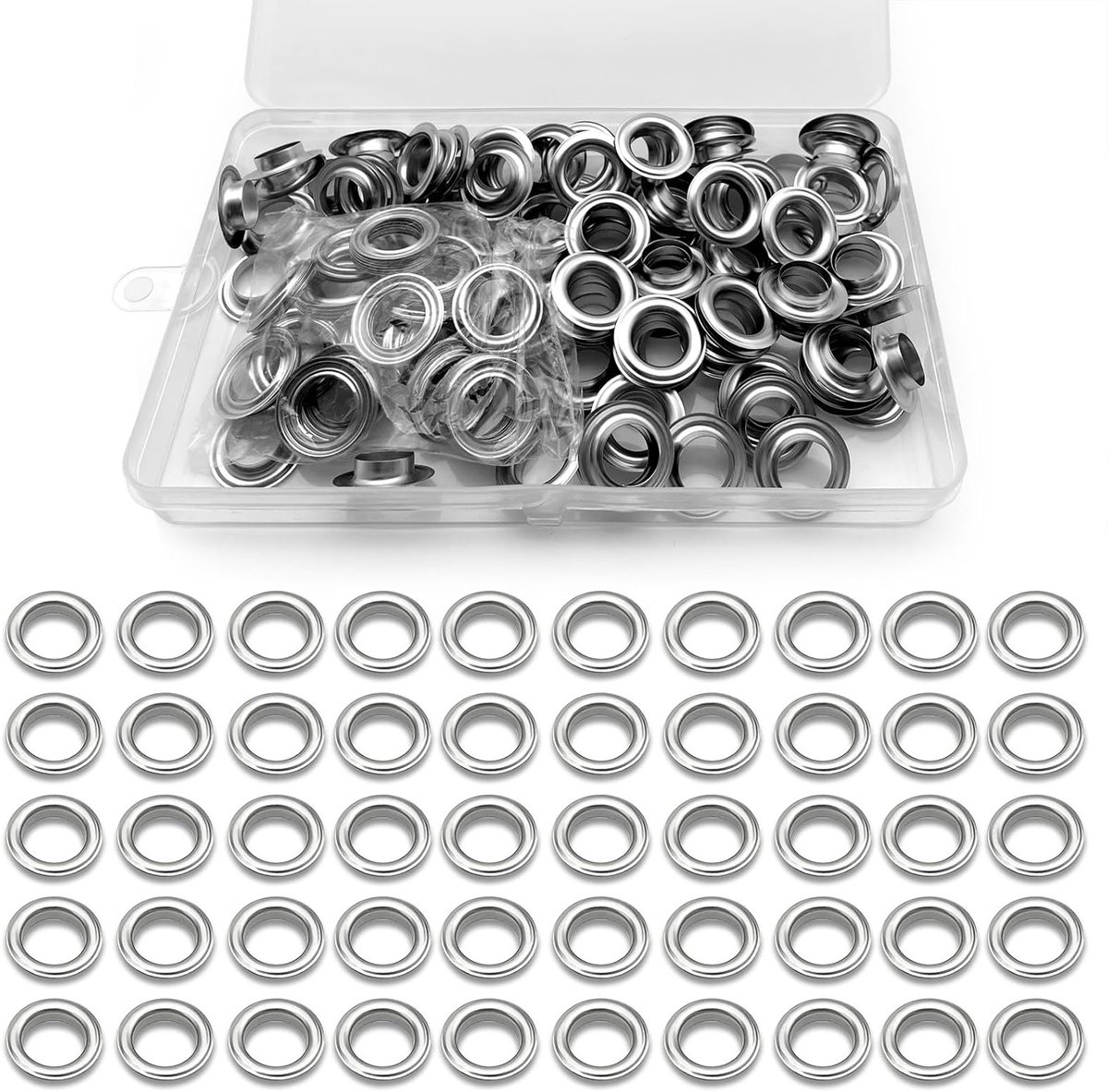 Complete Grommet Tool Set met 100 Eyelets en Ringen, Roestvrij Staal, 12 mm, Ideaal voor Schoenen, Tassen, en Tentzeilen