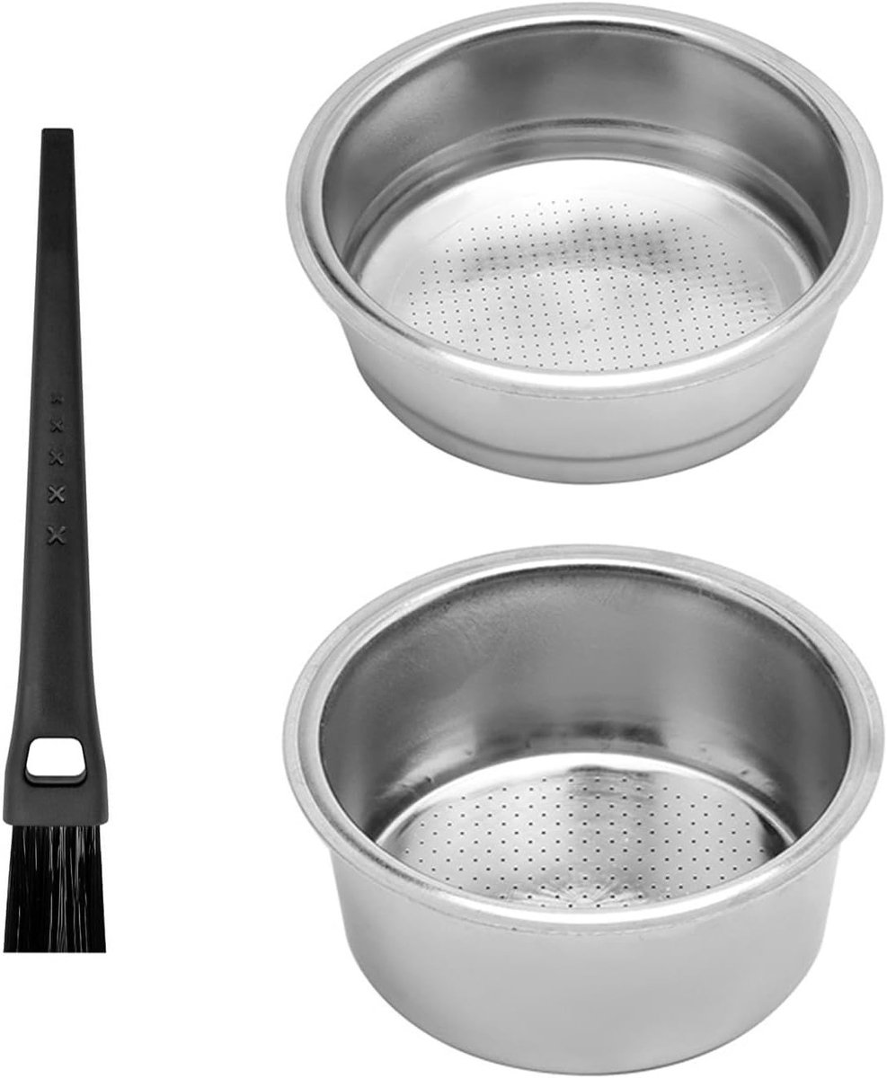 Set van 2 koffiepulverdishes en 1 koffiemaker reinigingsborstel, accessoires voor koffiezetapparaten, koffiefilters en roestvrijstalen koffiestrainer.
