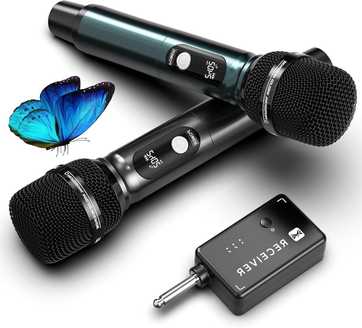 Draadloze Microfoon Set - Karaoke Microfoons - Feestelijke Optredens - Automatische Koppeling - 60 Meter Bereik - Grijs en Cyaan