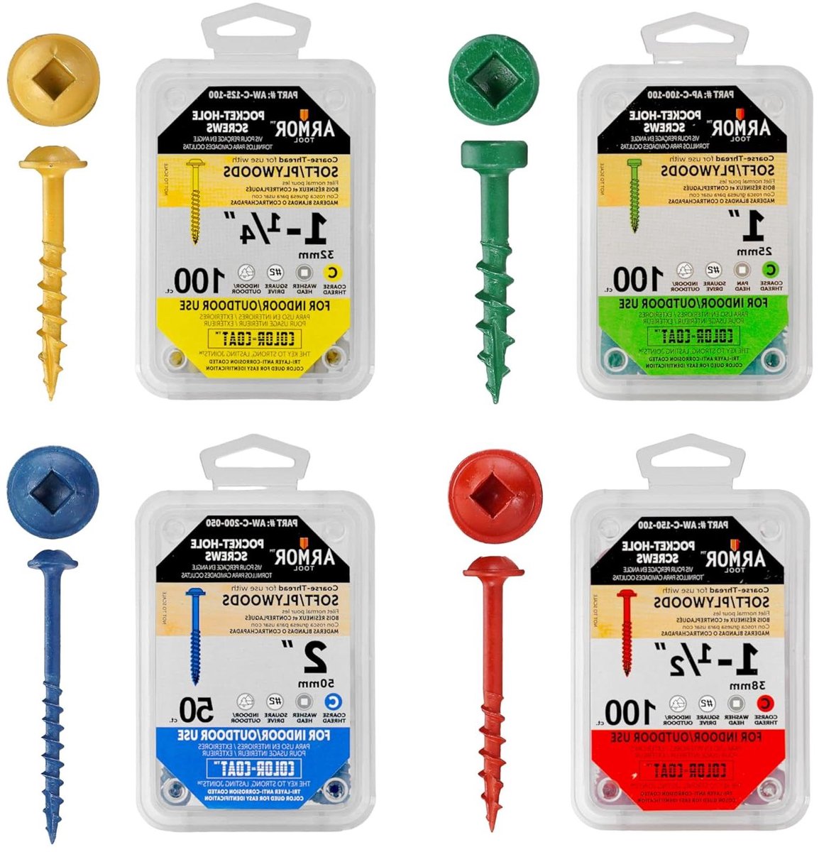 Schroefset Houtverbinding - Verbindingsschroeven - Meubelbouw - Grove Draad - 350 Stuks - Gekleurde Coating