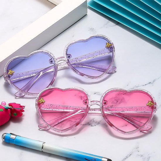 Hart Zonnebrillen Set - Meisjes Kinderen - Strand Feest - Gradient Effect - 2 Paren - Roze Paars van Hart — afbeelding 2
