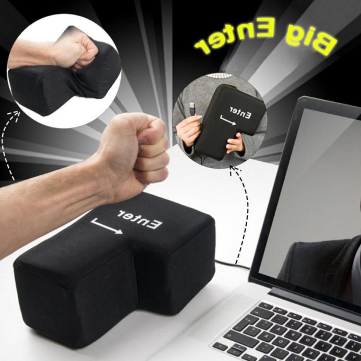 Grote USB Knop - Stress Verlichter Kussen - Bureau Ontspanning - Comfortabele Ingang - 5 cm - Zwart