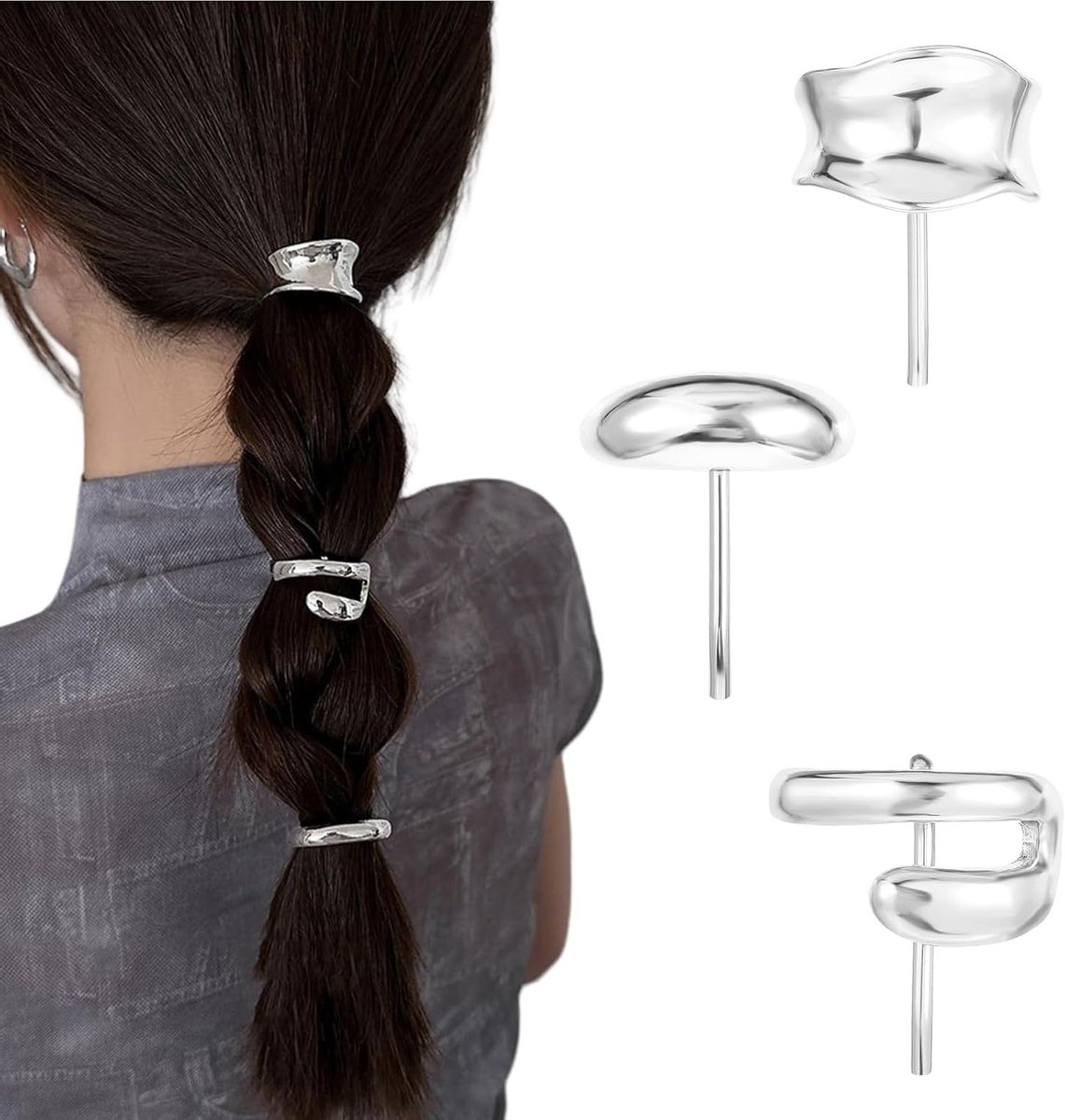 Set van 3 metalen haarclips voor hoge paardenstaarten, decoratieve haaraccessoires voor vrouwen, 2.5 cm
