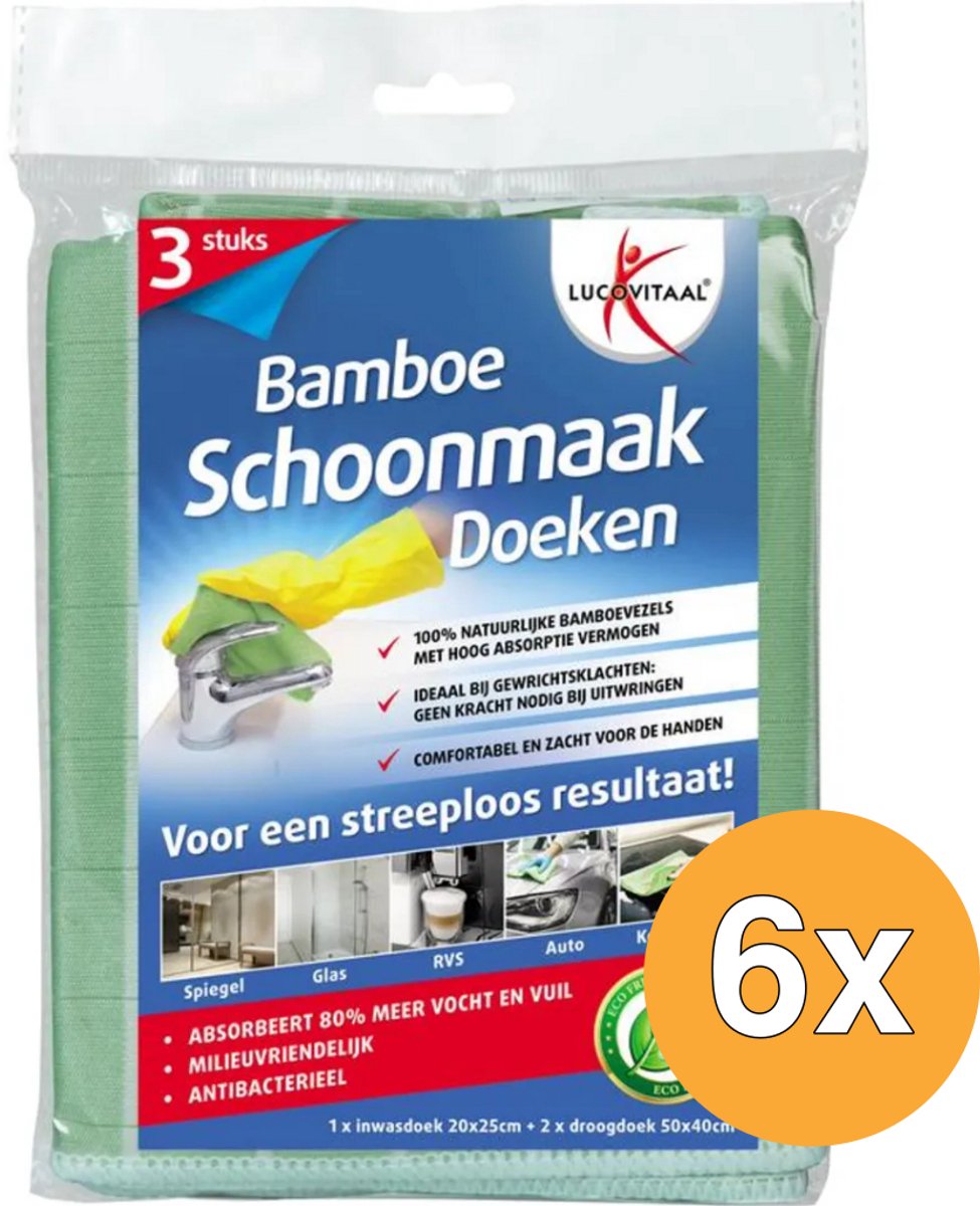 6x Lucovitaal Bamboe Schoonmaakdoekjes (3 stuks)