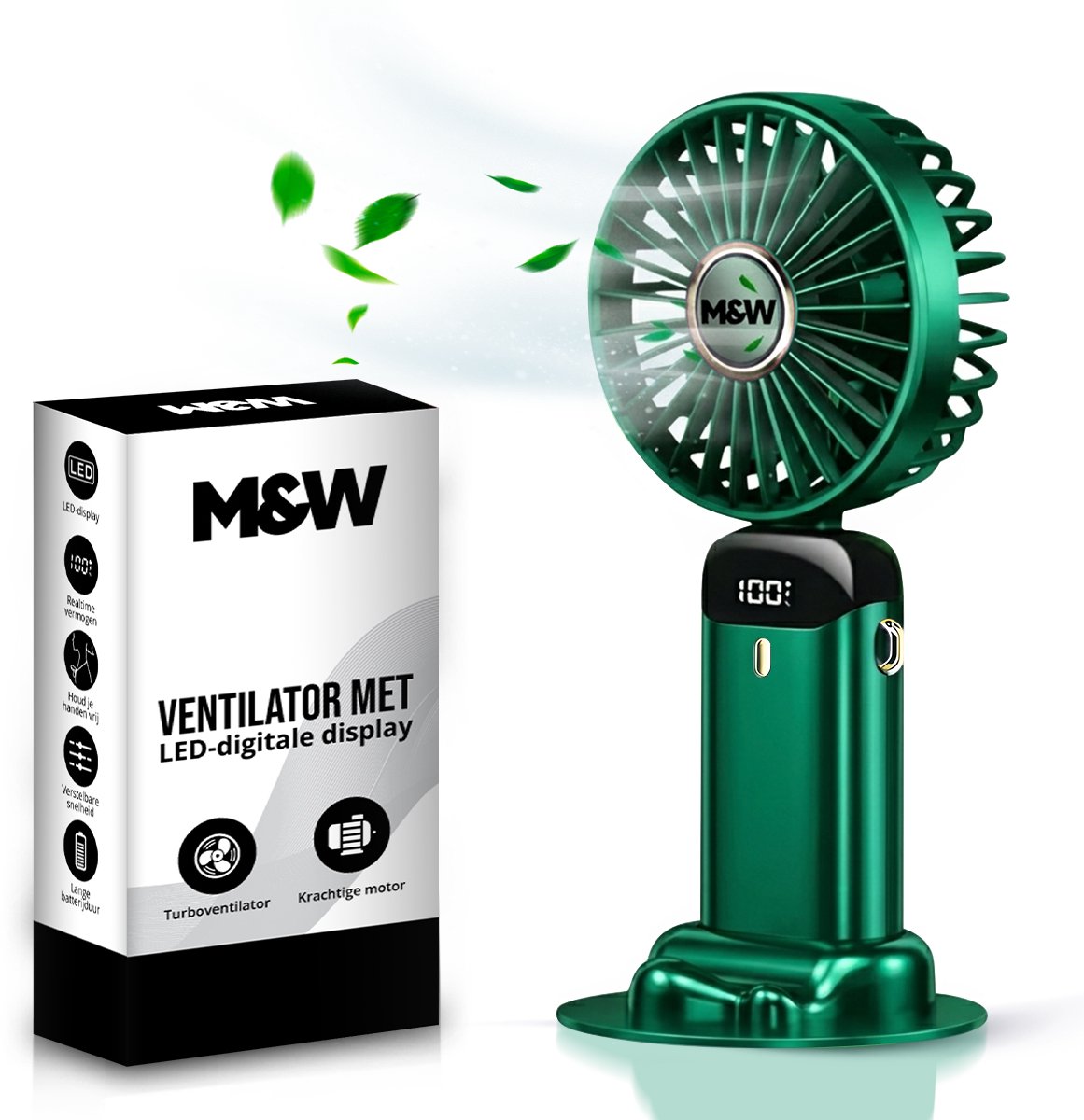 M&W Draagbare Hand Ventilator Hand Fan - Airco Verkoeling USB Ventilatoren - Handventilator Groen