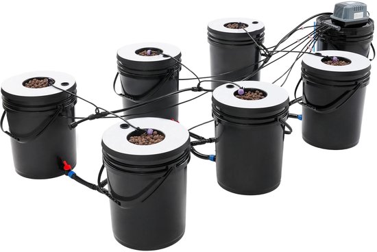 Cellista Hydrocultuur Kweeksysteem 7 Emmers - DWC Hydroponics Set - Druppelirrigatie Systeem - 20L Emmers - 600L/u Pomp - Binnen Buiten