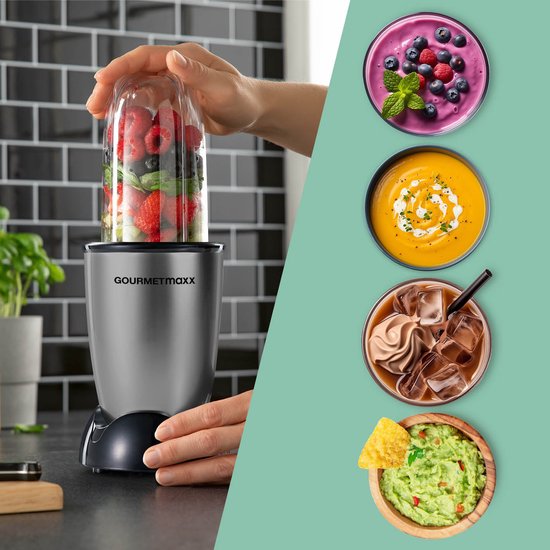 GOURMETmaxx Mr. Magic Mixer 4-delig - 400 W, kruisvormig mes, beker van 500 ml & meeneemdeksel - Voor shakes, dipsauzen en sauzen - Gemakkelijk schoon te maken - Antraciet/zwart van Merkloos — afbeelding 5