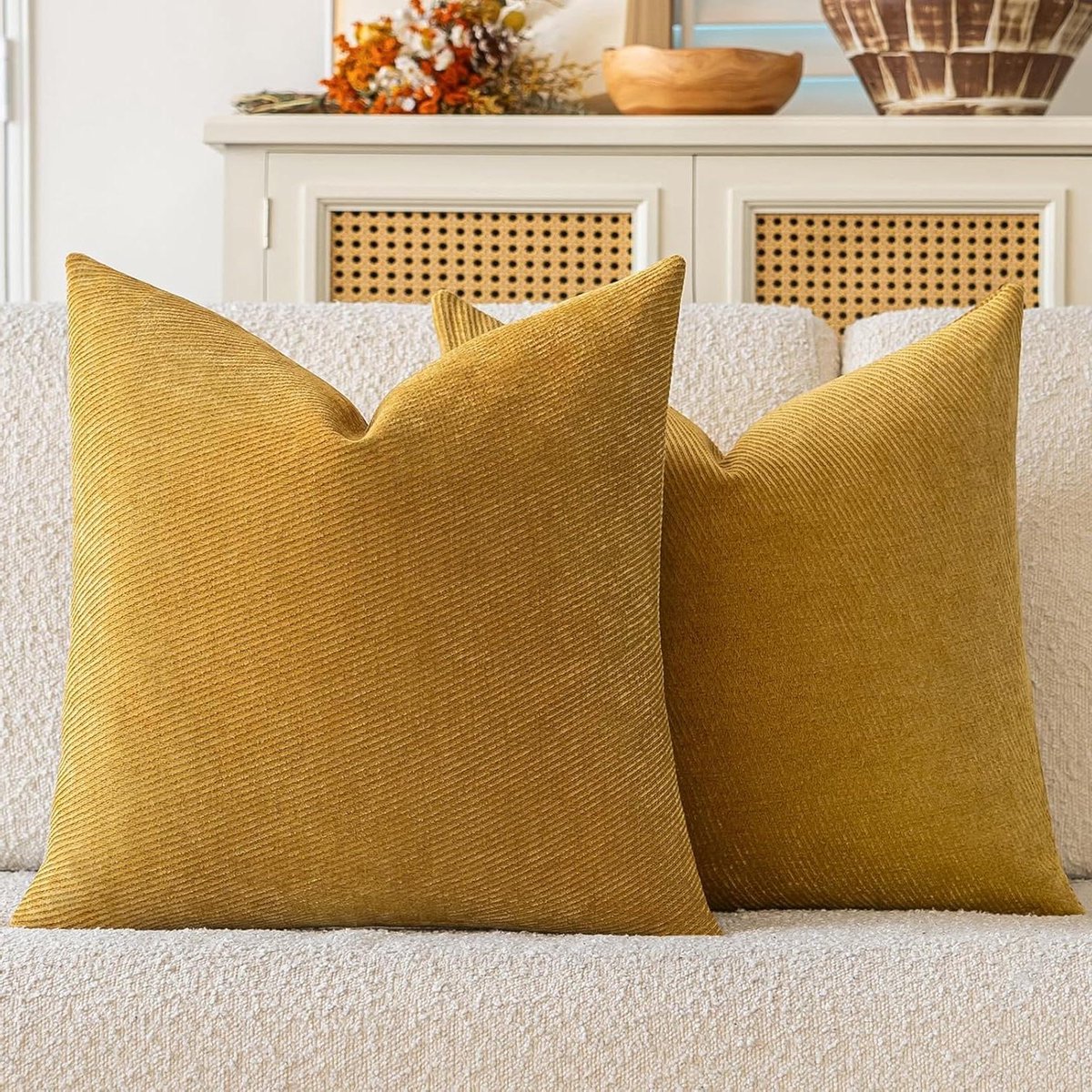 Decoratieve Kussenslopen - Chenille Sierkussens - Woonkamer Aankleden - Keperbinding Design - 50 x 50 cm - Geel
