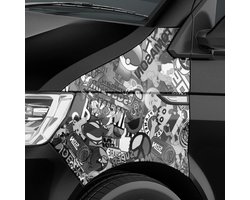 Auto Stickerfolie - Car Wrapping Folie - Voertuig Personaliseren - Luchtkanaaltechniek - 300x150cm - Zwart-Wit Cartoon