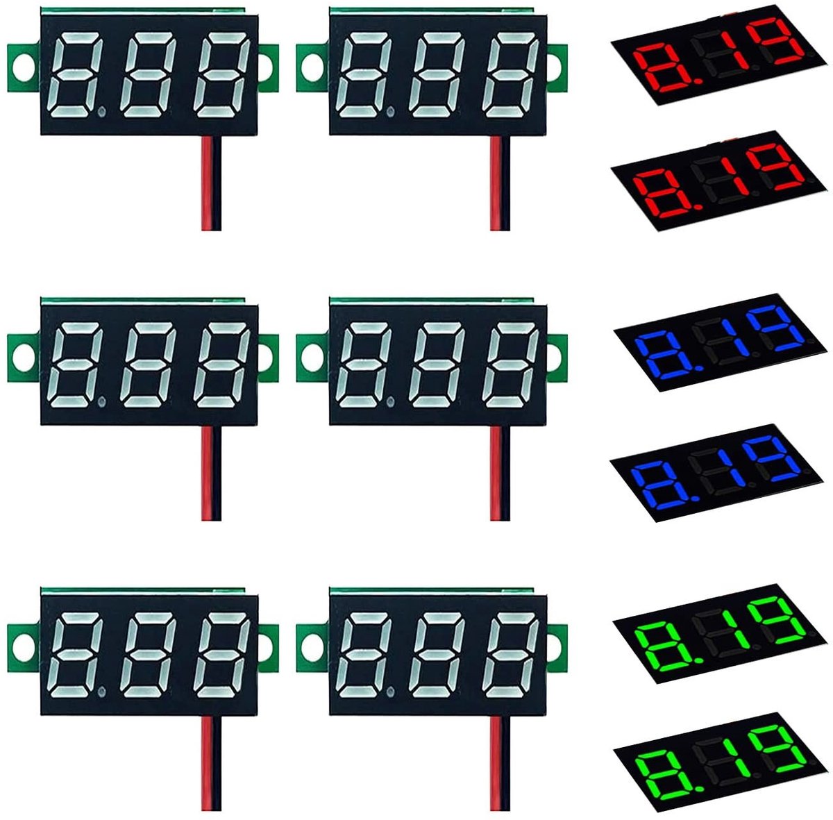 VT Goods - Digitale Voltmeter - Mini Volt Testmeter - LED Display - Spanningszoeker - 2,4 tot 30 V - Geschikt voor Elektronica - Rood, Groen, Blauw