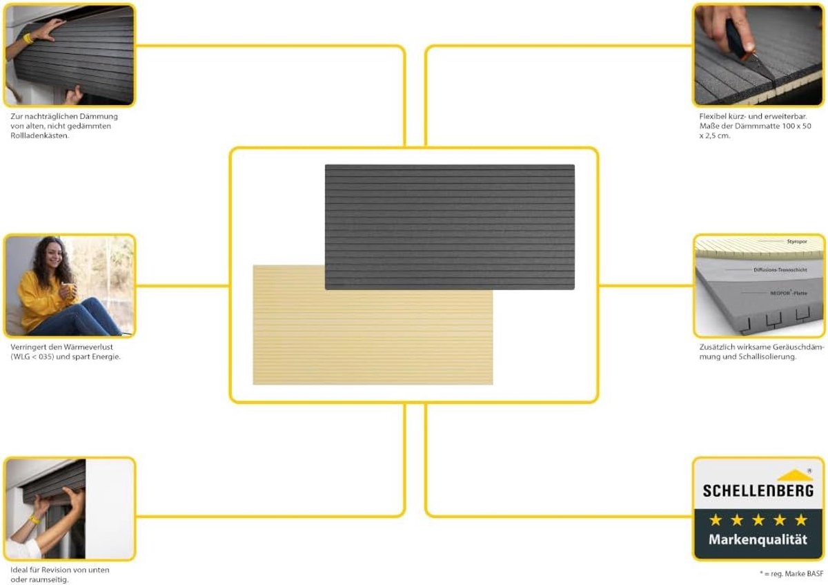 Schellenberg 66257 Rolluikisolatie, energiebesparende thermische isolatie voor rolluiken, 1 stuk, 100 x 50 cm / 13 mm dikte
