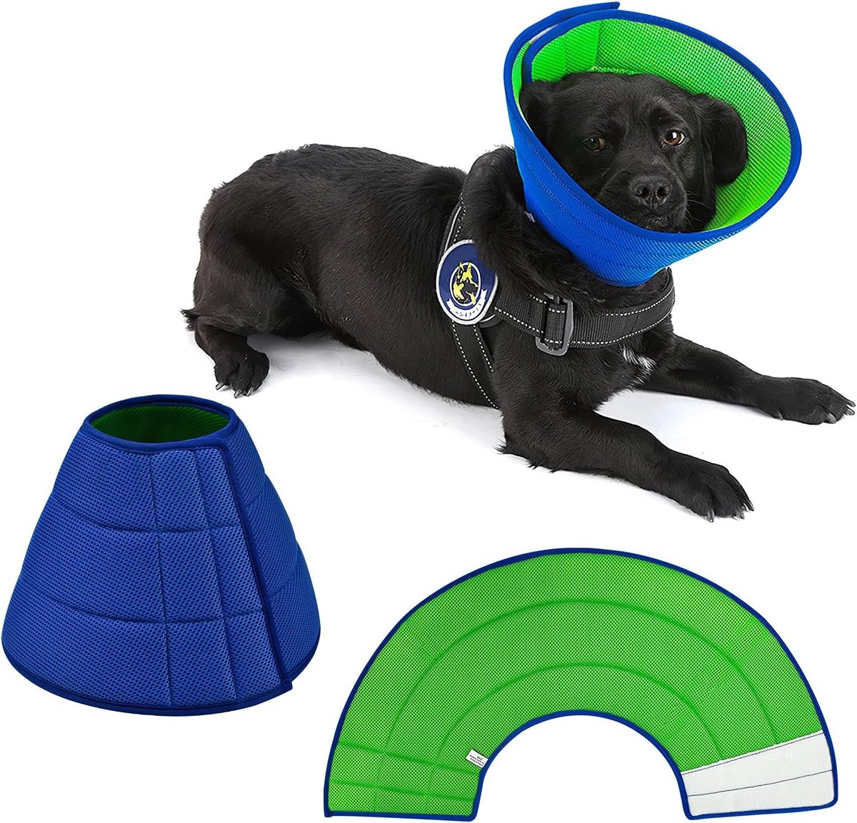 Ademend Elizabethaans Gaas Halsband, Zachte Verstelbare E-halsband voor Honden, Katten en Konijnen - Versnelt Genezing, Voorkomt Bijten en Likken, Gemakkelijk Voeden en Drinken (Blauw-Groen)
