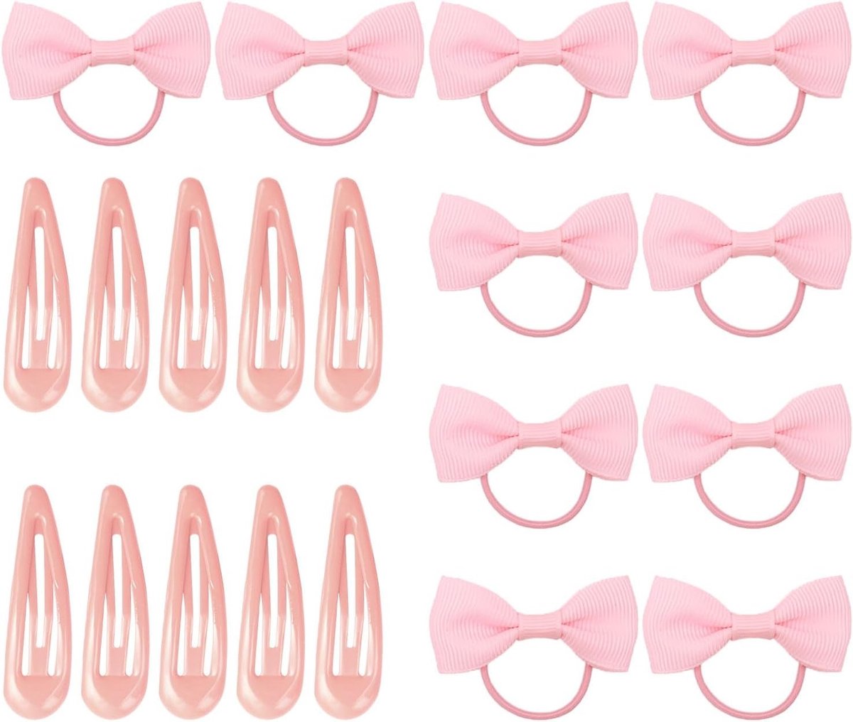 Set van 20 Roze Haaraccessoires, Haarbanden en Clips met Schattige Strikjes voor Baby's en Meisjes, Perfect Cadeau voor Verjaardagen en Feestjes