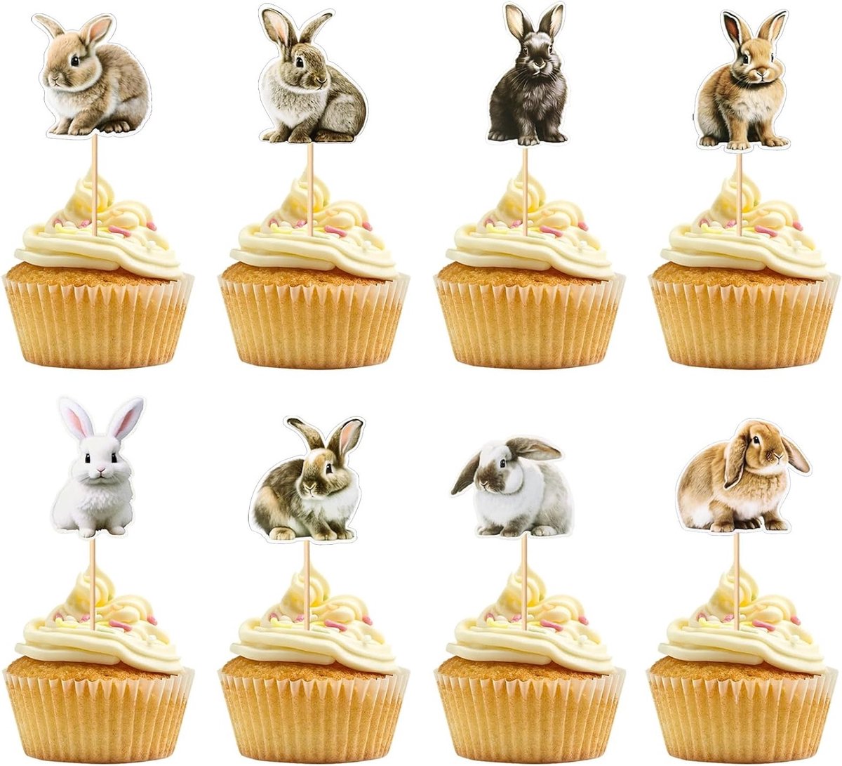 Schattige 32-delige Cupcake Toppers met Konijnen voor Pasen, Babyshowers en Verjaardagsfeesten met Dieren Thema
