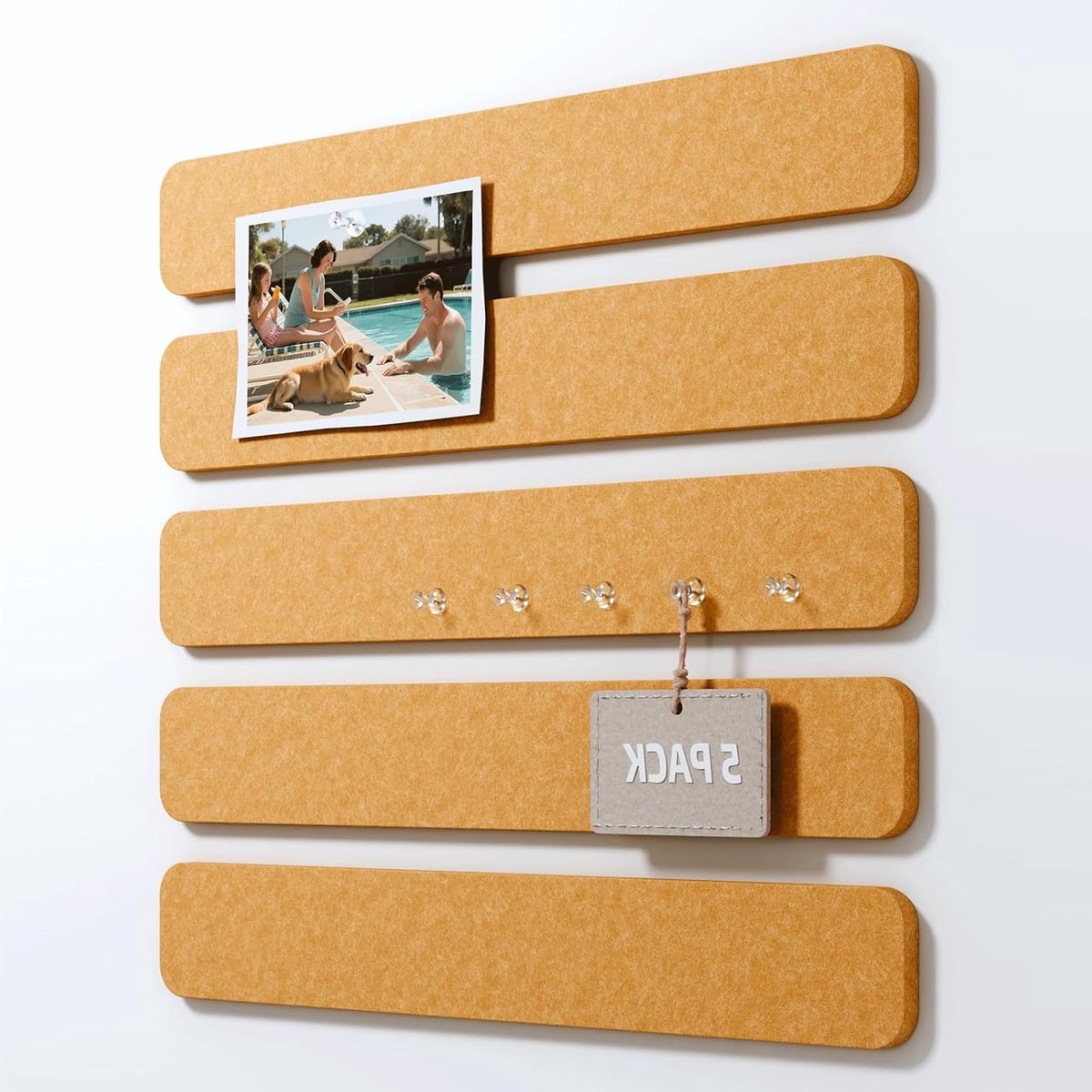 Zelfklevende Kork Pinboard Strips - 5 Stuks, 33x5cm, Ideaal voor Kantoor, Kinderkamer en Thuis, Goudbrons Alternatief voor Traditionele Prikborden