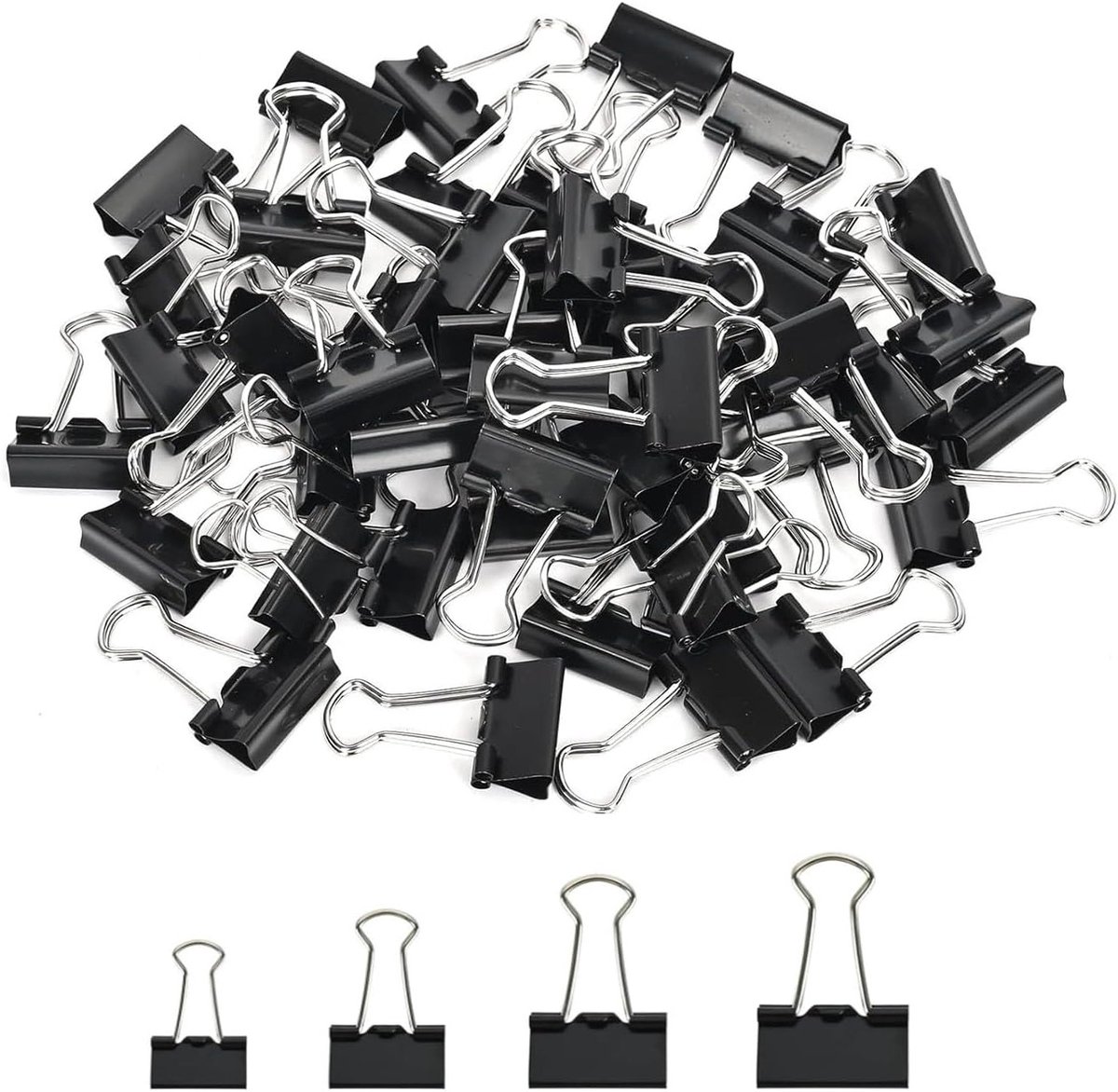 Solidchoice- Bindclips 160 Stuks - Foldback Clips 15/19/25/32 mm - Zwarte Paperclips - Documentenclips - Papierklemmen - Hoogwaardig Metaal - Papierclips