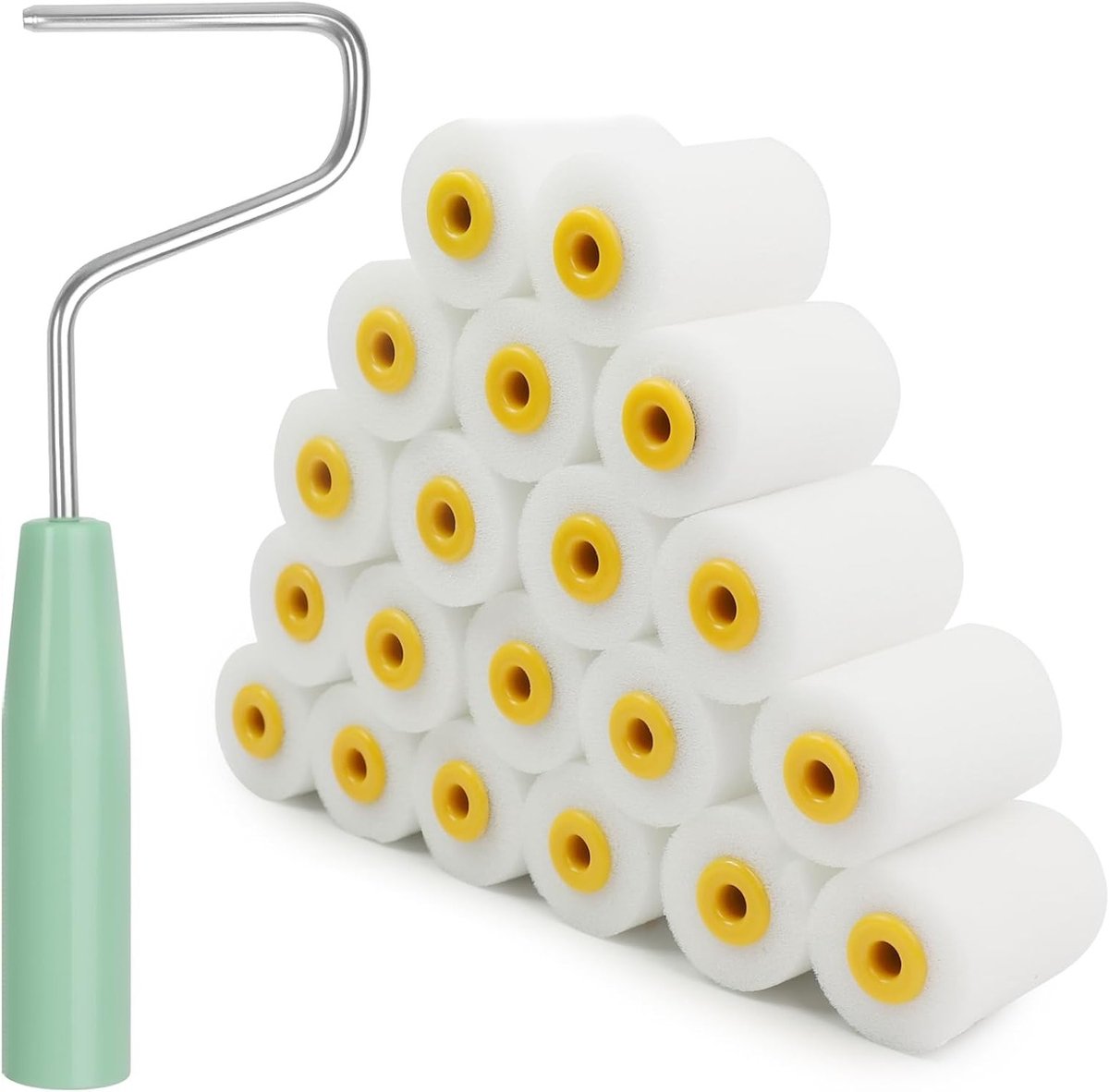 Kleine verfroller set van 20 stuks met handvat en handschoenen voor muurverf, decoratie en lakwerk