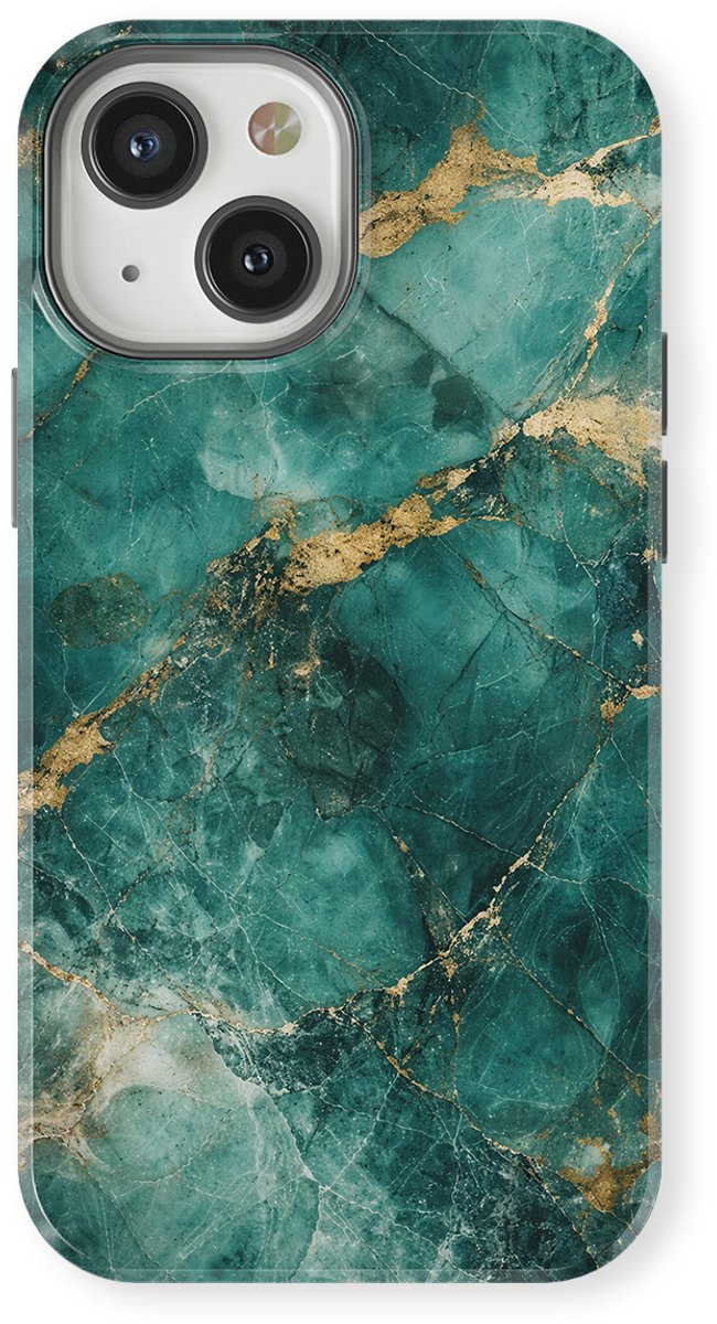 DripCase Hoesje geschikt voor iPhone 13 Mini Marmer | Marble Moods | Magnetisch Opladen | 2-in-1 Ontwerp | Luxe Marmeren Case geschikt voor iPhone 13 Mini Emerald Tide Marble
