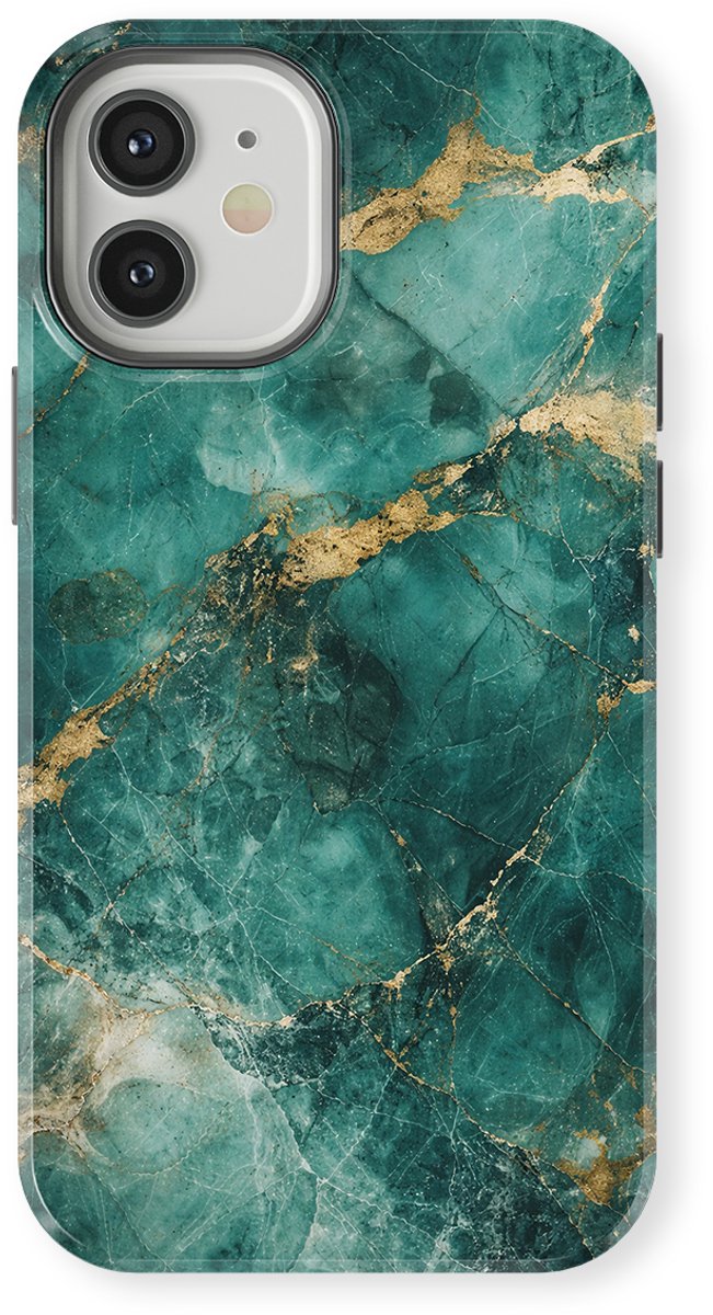 DripCase Hoesje geschikt voor iPhone 12 Marmer | Marble Moods | Magnetisch Opladen | 2-in-1 Ontwerp | Luxe Marmeren Case geschikt voor iPhone 12 Emerald Tide Marble
