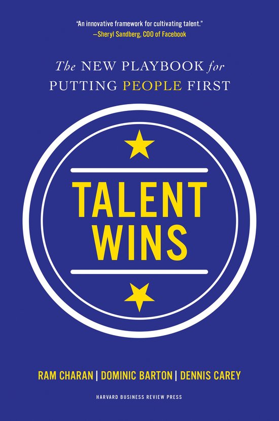 Boekcover met de titel "The NEW PLAYBOOK for PUTTING PEOPLE FIRST". "TALENT WINS" in grote gele letters.
