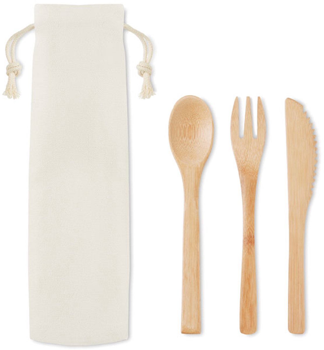4x Bestek set - Bamboe - Besteksetje - Vork / mes / lepel - Met opbergzakje - Reisbestek - Kampeer bestek - Herbruikbaar bestek voor onderweg - Travel cutlery - 4 sets - Jonyx