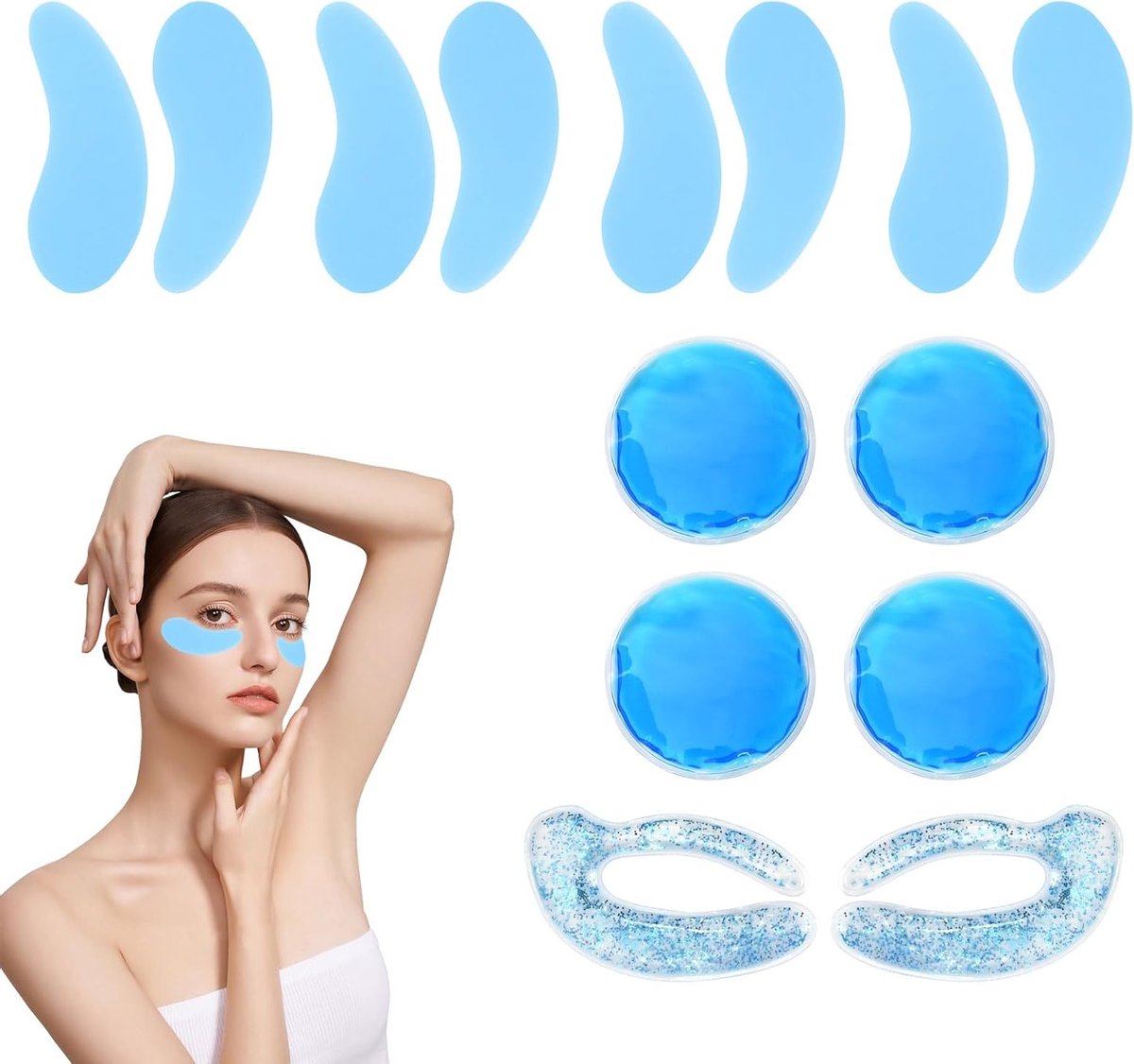Set van 14 Herbruikbare Onder Oogmaskers, Koelende Gel Patches en Silicone Oogbeschermers voor Vermoeidheid en Ontspanning van de Huid, Ideaal voor Reizen en Huidverzorging