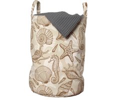 ABAKUHAUS Sea Shells waszak, vintage oceaanontwerp, wasmand met handvaten, trekkoordje voor wasserettes, beige bruin