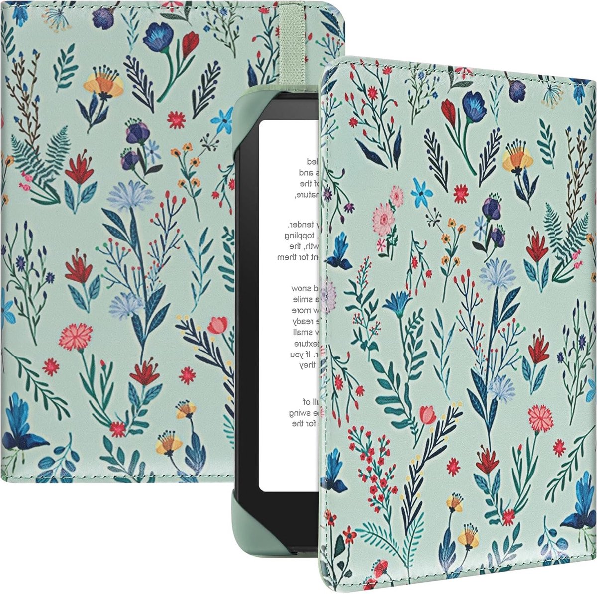 Universele E-Book Reader Hoes voor 6 Inch Pocketbook, Tolino en Sony - Beschermende Cover met Elastische Band en Witte Bloemen, Geschikt voor Kindle Paperwhite en Kobo Clara HD – foto 4
