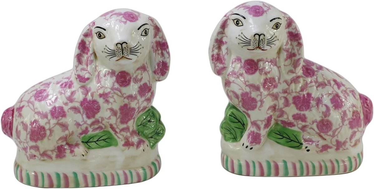 Schattige Porseleinen Haringen Beeldjes in Roze en Wit - Decoratie voor Pasen, Collectibles en Tafeldecoratie van 21 cm Lang