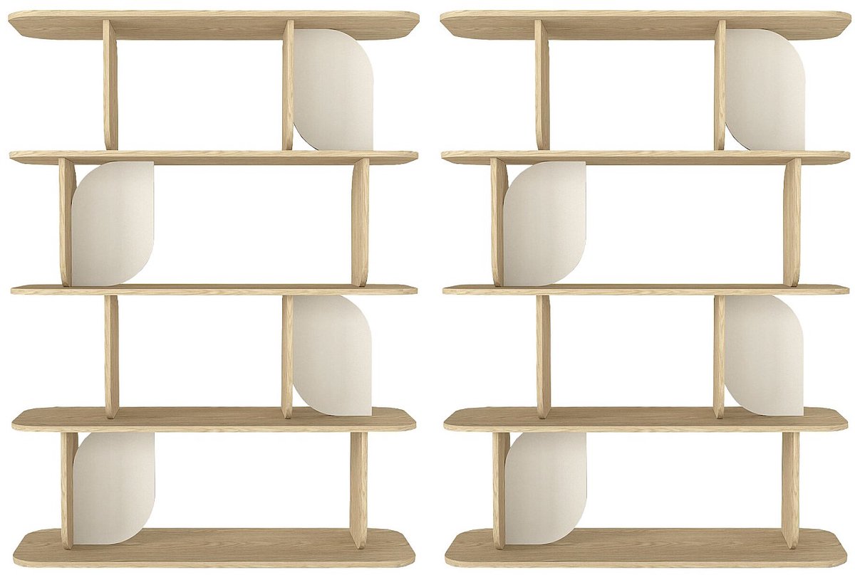 Vente-unique Set van 2 wandrekken met 4 planken - Licht naturel en beige - NELERIA