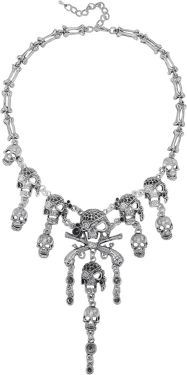 Halloween ketting met piratenschedel en franjes, horroraccessoire voor vrouwen, punk retro stijl, perfect voor feesten en kostuums