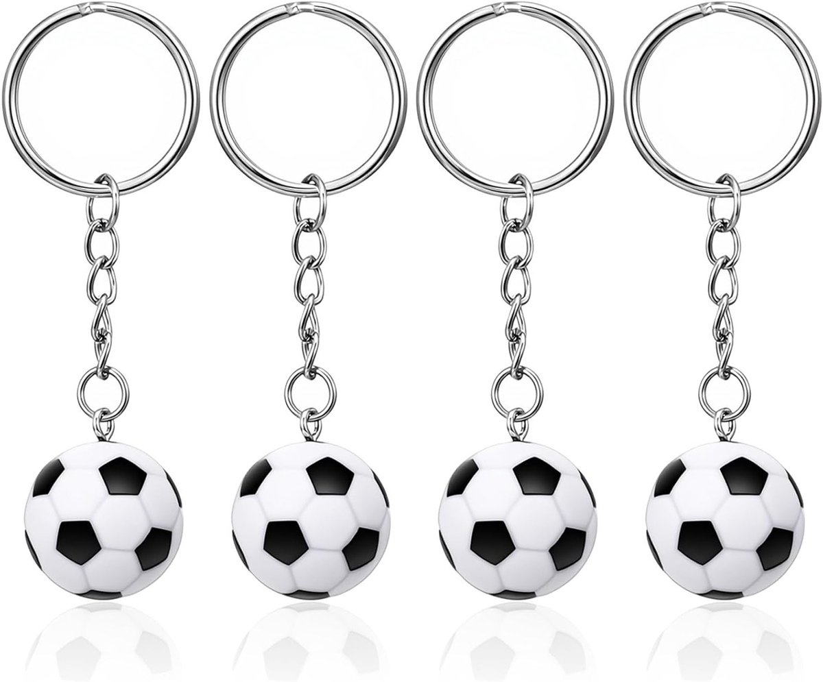 Voetbalsleutelhangers voor jongens - Schattige voetbal sleutelhanger, sportieve sleutelring, perfect cadeau voor voetbalfans en sportliefhebbers - Set van 4 stuks