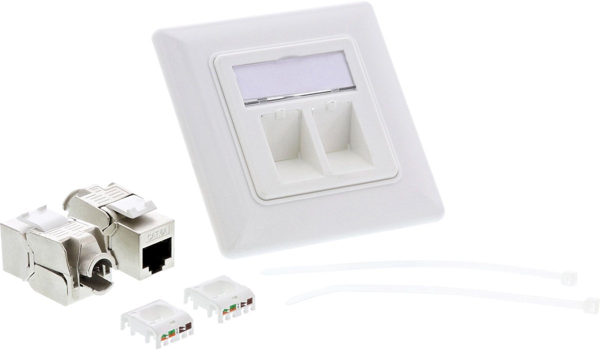 Image of Wandcontactdoos | incl. 2x RJ45 CAT6a Keystone module | 45° opening | wit (RAL9010)