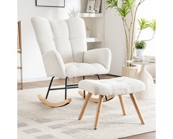 Schommelstoel - Inclusief Voetenbankje - Relaxstoel - babykamer - Fauteuil - Voedingsstoel - Wit