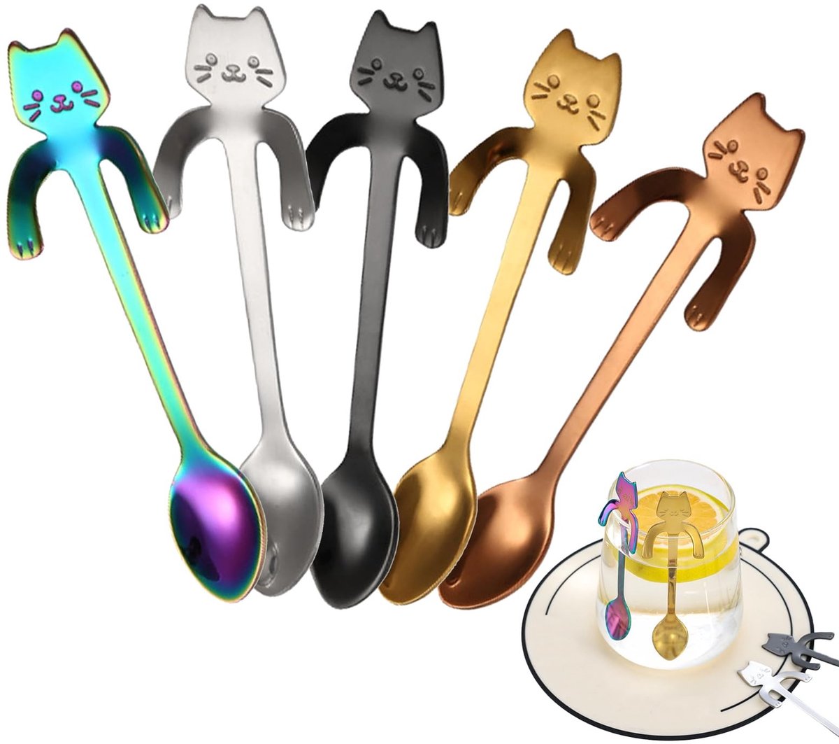 Store_7 - Cat Coffee Spoons - Catvormige Lepels - 5 Kleuren - Decoratieve Lepels voor Koffie en Dessert - Perfect voor Kattenliefhebbers