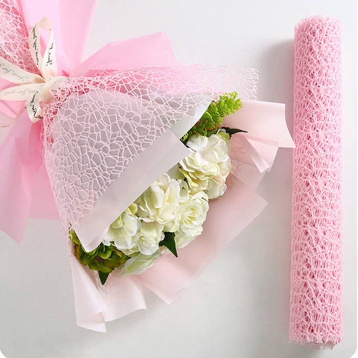 Jacquard Net Mesh Openwork Bloemige Inpakpapier 2 Rollen voor Bloemisten - Perfect voor Verse Bloemen, 50cmx5m (Roze)