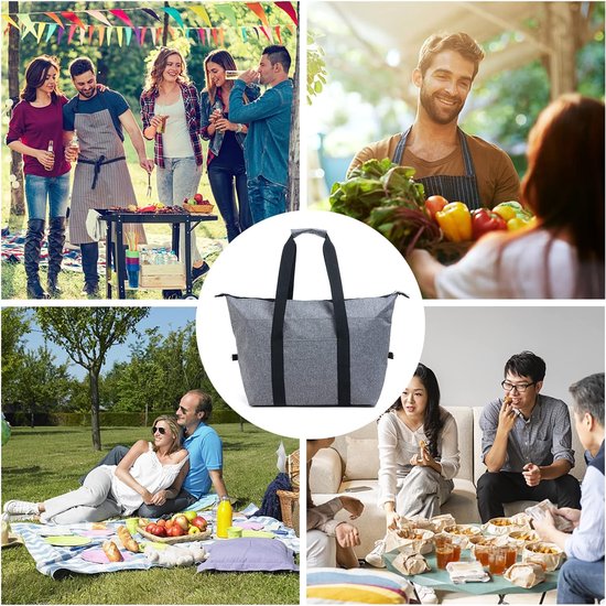Opvouwbare koeltas - Lunchtas - Isolatie - Koelzakken - Picknicktas - Thermotas - Coolerbag - voor Voedsel, Outdoor, Picknick, Camping, Familieactiviteiten - 39x19x27cm - grijs — afbeelding 4