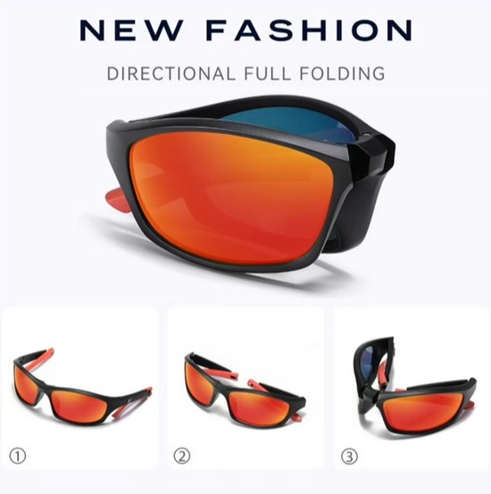 Opvouwbare Gepolariseerde Sport Zonnebril - Fietsbril - Heren / dames - UV400 Bescherming - Anti-Glare & HD Zicht - Compact Design - Voor Autorijden, Vissen & Outdoor - Ideaal voor Reizen - Grijs & Zwart — afbeelding 4