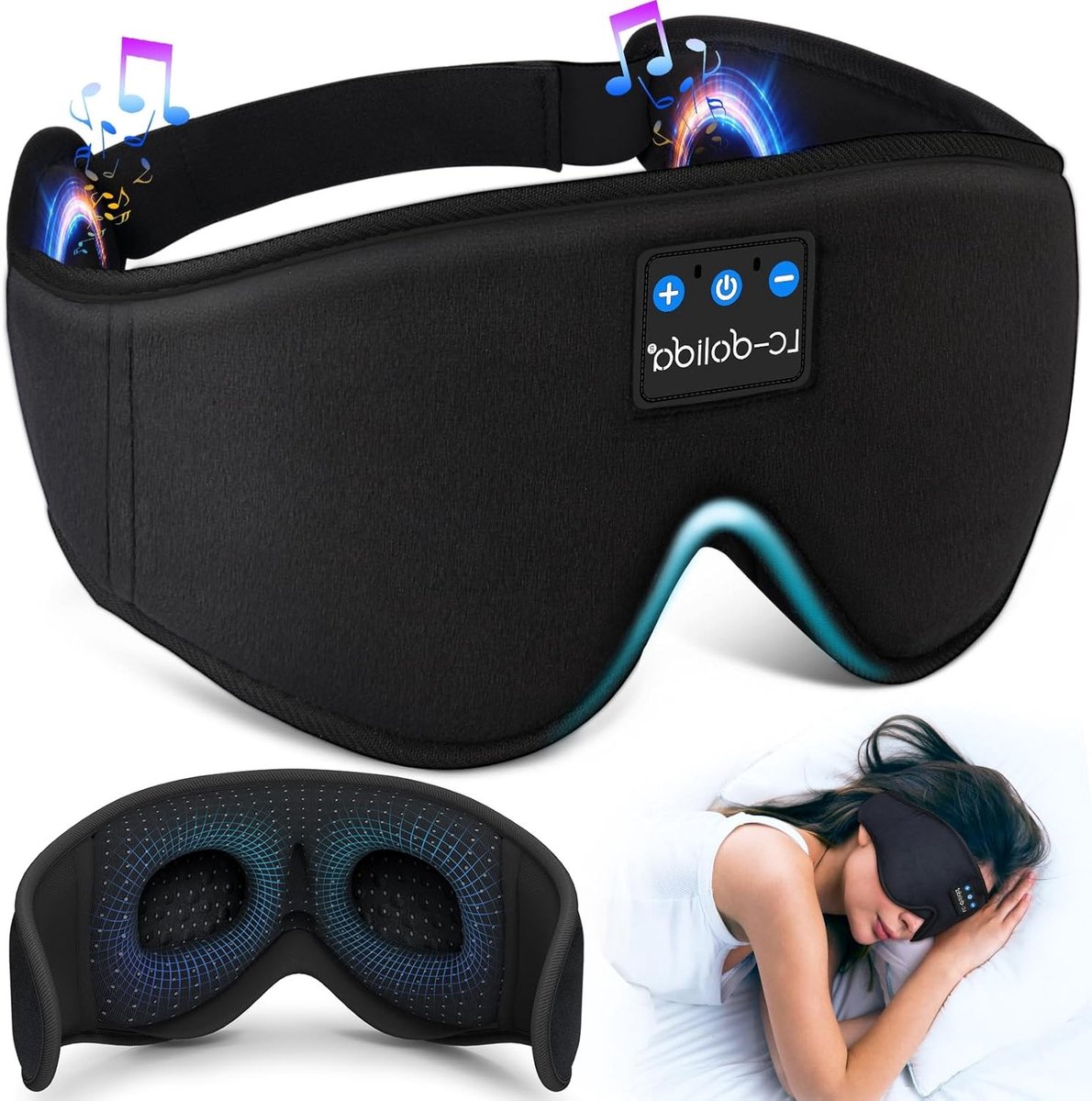 Bluetooth Slaapmasker met Draadloze Hoofdtelefoon voor Zijslapers, Ultradunne Stereo Speakers, Volledige Donkerte en 3D Ontwerp voor Comfortabel Slapen en Reizen