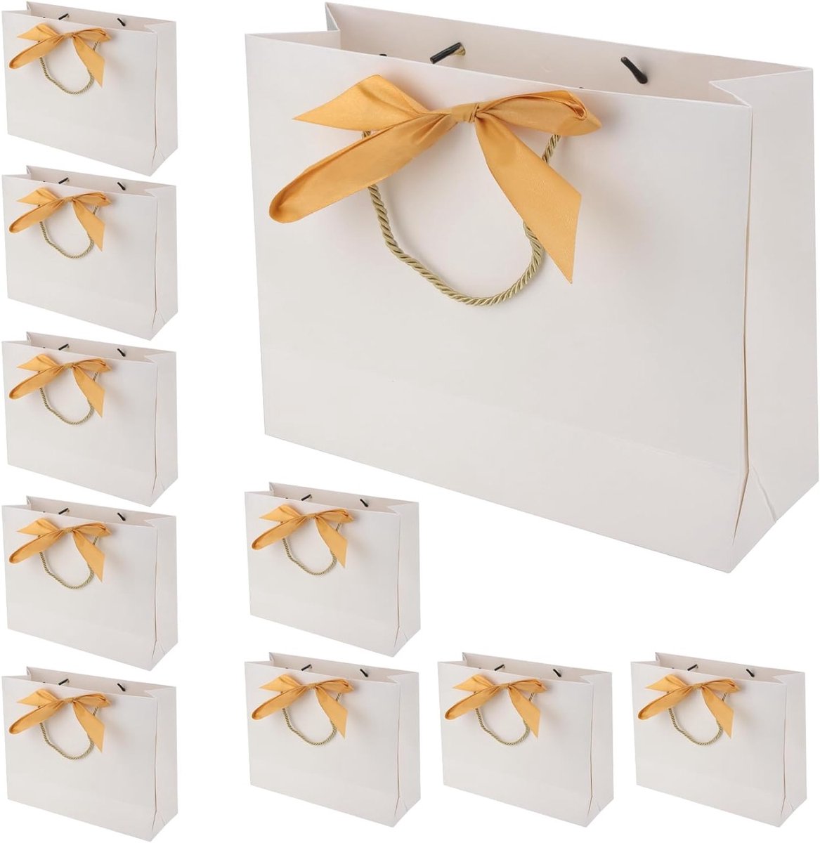 20 Stuks Witte Cadeautasjes met Strik, Papieren Tasjes met Handvat voor Verjaardag, Bruiloft en Kerstfeest