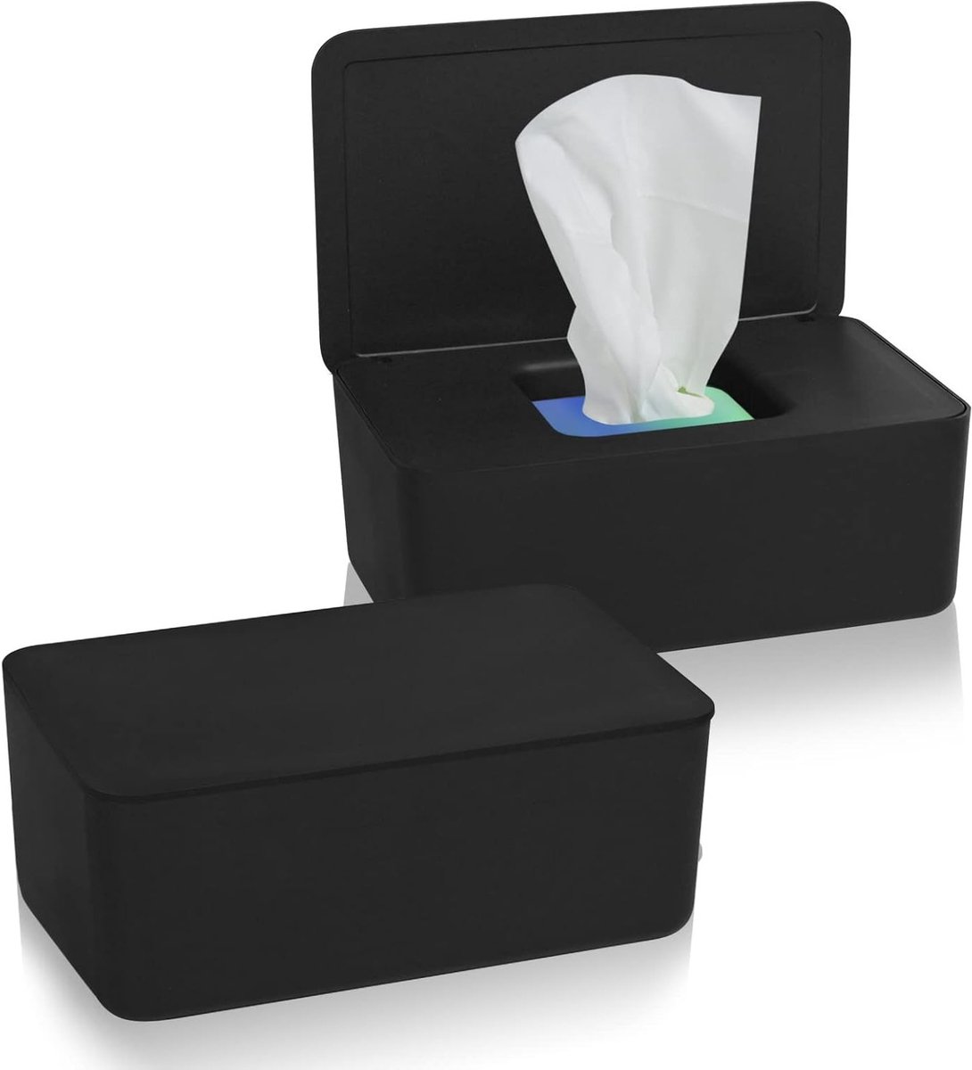 Dispenserdozen voor Natdoekjes, Opbergdoos voor Babydoekjes met Deksel, Handige Tissuebox voor Badkamer en Toilet - Zwart